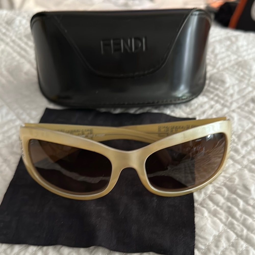 Authentic Fendi Y2K Cream Crystal Sunglasses